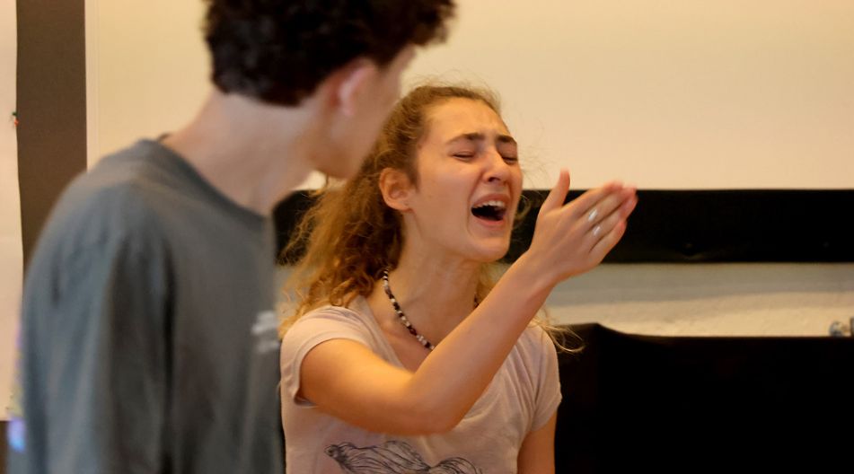 Die Schülergruppe des Oskar-von-Miller-Gymnasium München führt das Stück "Pas Silencieux" beim Sprachenfest 2025 in Schwerin auf.