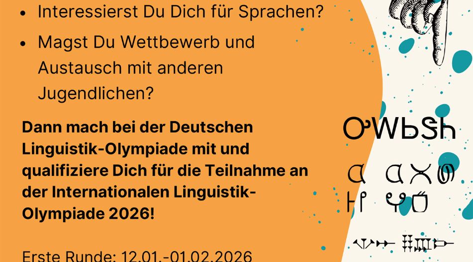 Der Flyer zur deutschen Linguistik-Olympiade 2026.